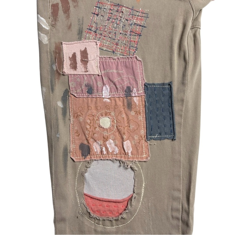 Anthropologie Pilcro Hyphen Patchwork Painted Chinos Size 25 Cotton Blend - Picture 5 of 16